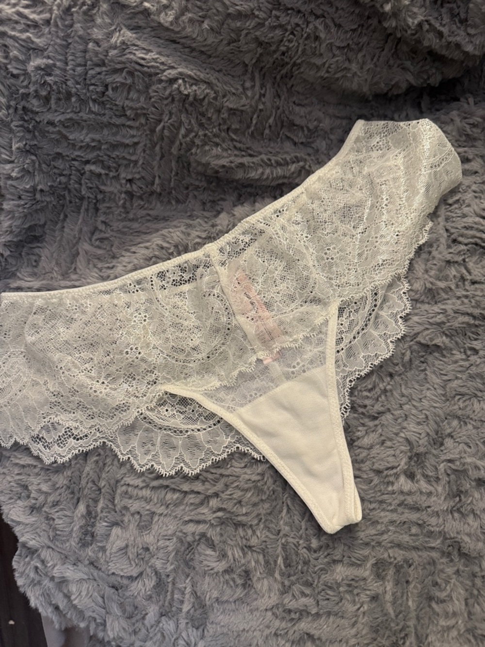 VS Lace Thong Panty in White
